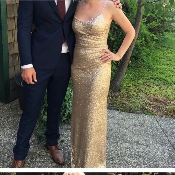 Sorella Vita Dress 10 Maxi Formal Gown Rose Gold Sequins Bridesmaid 8884 Prom - Picture 14 of 16